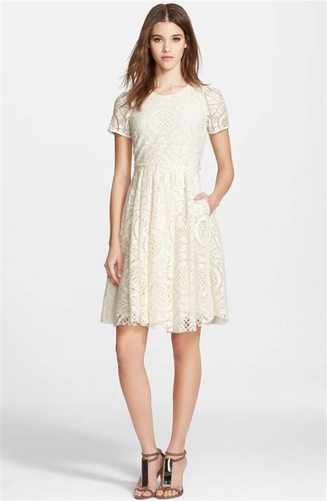 burberry london lace fit and flare dress|Burberry London Womens Red Lace Crew Neck Short Sleeve Fit .